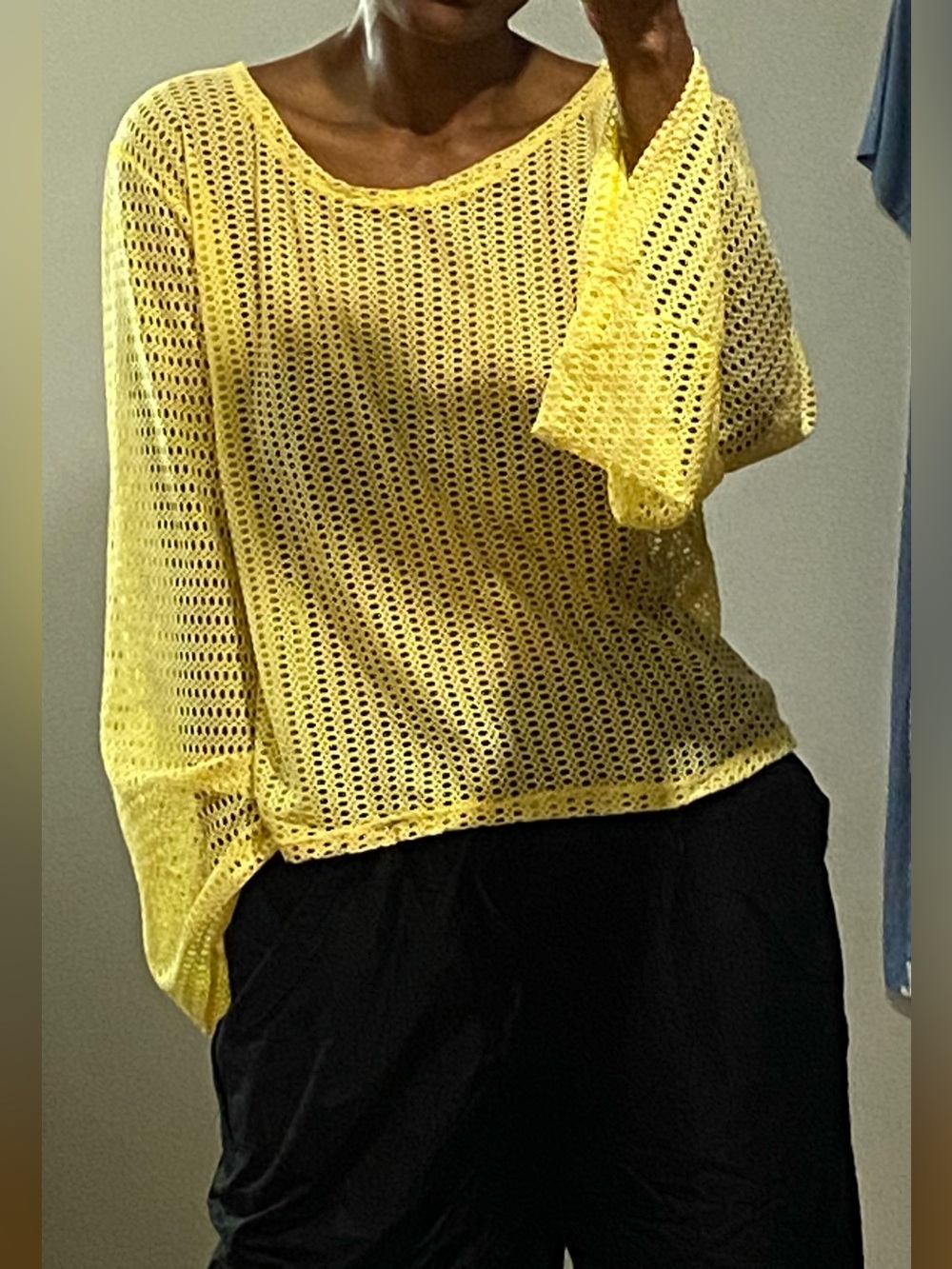 Bright Yellow see through net Top beach, vacation vibe
